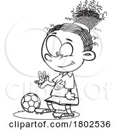 Clipart Black And White Cartoon Soccer Player Girl Distracted By A Butterfly