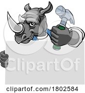 Poster, Art Print Of Rhino Hammer Cartoon Mascot Handyman Carpenter