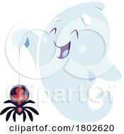 Halloween Ghost Playing With A Black Widow Spider by Vector Tradition SM