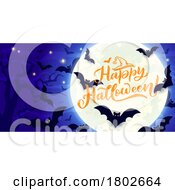 Poster, Art Print Of Full Moon Bats And Happy Halloween Text