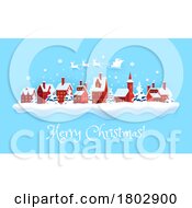 Santa Claus Over A Village And Merry Christmas Text by Vector Tradition SM