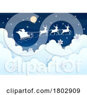 Poster, Art Print Of Santa And Reindeer Flying Over Clouds