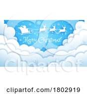 Santa And Reindeer Flying Over Clouds