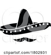 Poster, Art Print Of Black And White Mustache Under A Mexican Charro Cowboy Mariachi Sombrero Hat