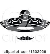 Poster, Art Print Of Black And White Mustache Under A Mexican Charro Cowboy Mariachi Sombrero Hat