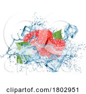 Poster, Art Print Of 3d Ice Cube Raspberry Mint And Water Splash