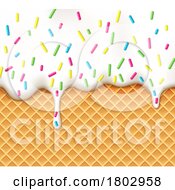 Poster, Art Print Of Melting Vanilla Ice Cream With Sprinkles Over A Sugar Cone