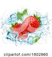 Poster, Art Print Of 3d Ice Cube Strawberry Mint And Water Splash