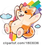 Shiba Inu Dog Sliding On A Rainbow