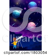 Poster, Art Print Of Boy Viewing Planets From A Telescope