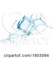Poster, Art Print Of 3d Ice Cube And Water Splash