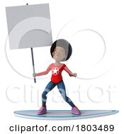 3d Black Surfer Woman On A White Background