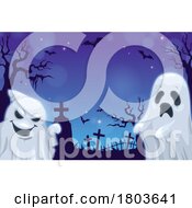 Poster, Art Print Of Halloween Ghosts In A Cemetery