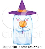 Poster, Art Print Of Cute Halloween Witch Ghost With A Lolipop