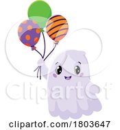 Poster, Art Print Of Cute Halloween Ghost With Balloons
