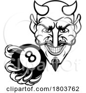 Poster, Art Print Of Devil Angry Pool 8 Ball Billiards Mascot Cartoon