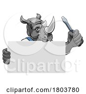 Poster, Art Print Of Electrician Rhino Screwdriver Tool Handyman