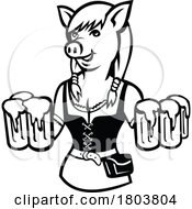 Poster, Art Print Of Lady Pig Oktoberfest Waitress Beer Maid Wearing Dirndl Serving Beer Retro