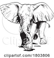 Poster, Art Print Of Angry African Elephant Charging Front View Comics Style Drawing