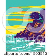 Poster, Art Print Of Pleasure Point Beach In Santa Cruz County California Wpa Poster Art