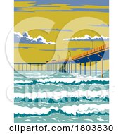 Poster, Art Print Of Ocean Beach Municipal Pier Or Ob Pier In San Diego County California Wpa Poster Art