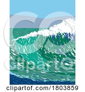 Poster, Art Print Of Sandspit Beach Or Santa Barbara Harbor Beach In San Luis Obispo California Wpa Poster Art