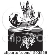 Poster, Art Print Of Woodcut Style Burning Boat