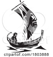 Poster, Art Print Of Woodcut Style Sail Boat Wizard