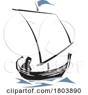 Woodcut Style Sail Boat