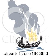 Woodcut Style Burning Boat