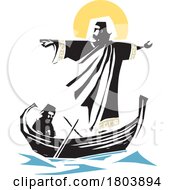 Poster, Art Print Of Woodcut Style Christ On The Sea Of Galilee