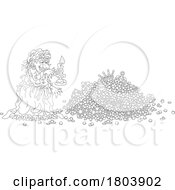 Cartoon Black And White Halloween Witch With Treasures