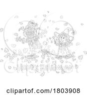 Cartoon Black And White Happy Halloween Greeting And Witch Girl