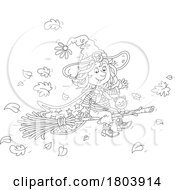 Cartoon Black And White Halloween Witch Girl