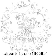 Poster, Art Print Of Cartoon Black And White Halloween Witch Girl