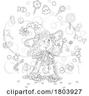 Cartoon Black And White Halloween Witch Girl