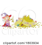 Poster, Art Print Of Cartoon Halloween Witch Girl With Treasure