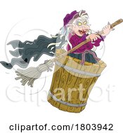 Cartoon Halloween Witch Flying