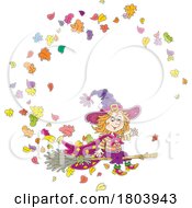 Poster, Art Print Of Cartoon Halloween Witch Girl With A Trail Of Leaves