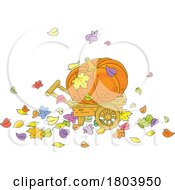 Cartoon Pumpkin In A Wagon With Autumn Leaves