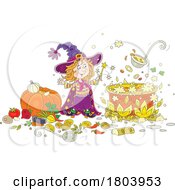 Cartoon Halloween Witch Girl Cooking
