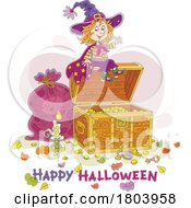 Cartoon Happy Halloween Greeting And Witch Girl
