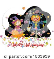Poster, Art Print Of Cartoon Happy Halloween Greeting And Witch Girl