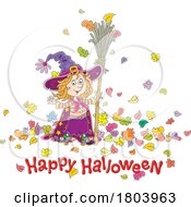 Cartoon Happy Halloween Greeting And Witch Girl