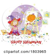 Cartoon Happy Halloween Greeting and Witch Girl by Alex Bannykh #COLLC1803965-0056