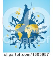 Poster, Art Print Of The Pope Over The World With The Faithful