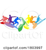 Surfers Surfing On Surf Boards Silhouettes Concept