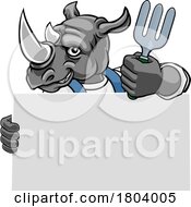Poster, Art Print Of Gardener Rhino Cartoon Handyman Tool Mascot