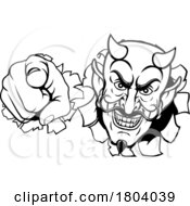 Poster, Art Print Of Devil Satan Mascot Cartoon Character Pointing
