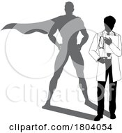 Superhero Doctor With Super Hero Shadow Silhouette by AtStockIllustration